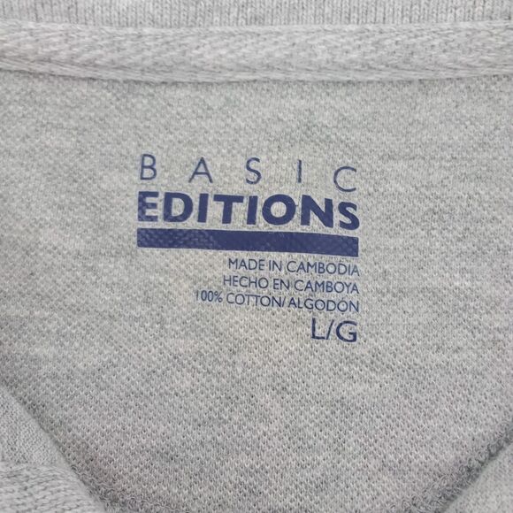 Basic Editions Polo Shirt Mens Large Gray Yellow Striped Short Sleeve Rugby Golf - Picture 5 of 6